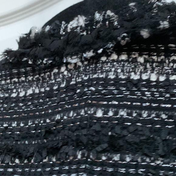 Mcginn Black White Tweed Boucle Metallic Moto Crop Fray Raw Edge Blazer Jacket - Picture 8 of 16